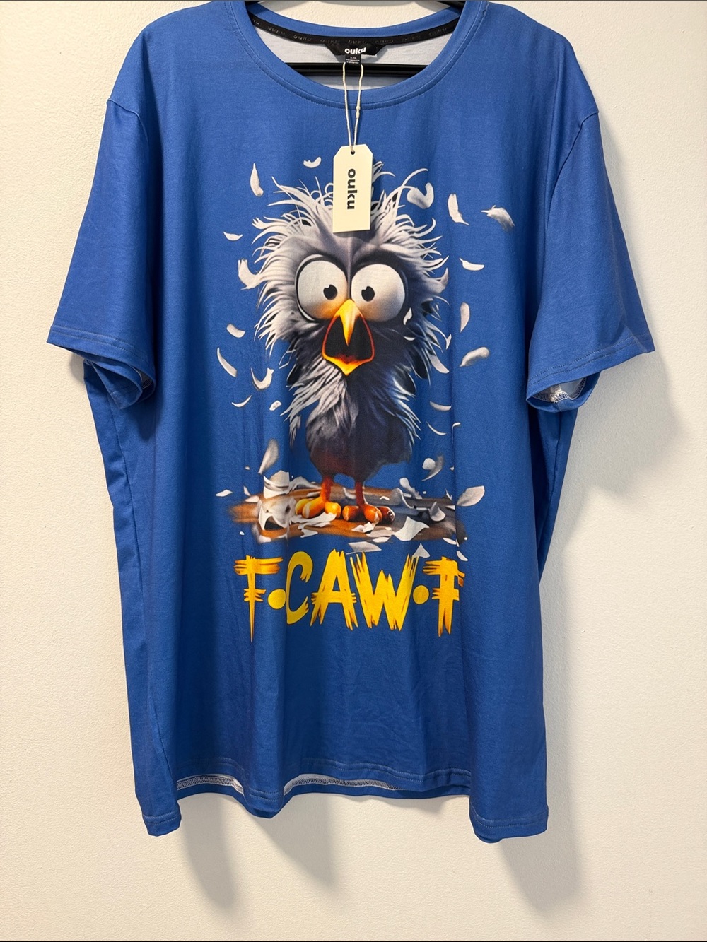 Men’s Royal Blue Graphic Short Sleeve Tee - Cartoon Bird Print XXL